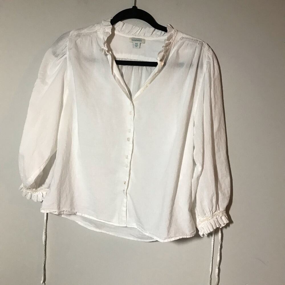 Sundance Peasant Boho White Button Up Cotton Blou… - image 1